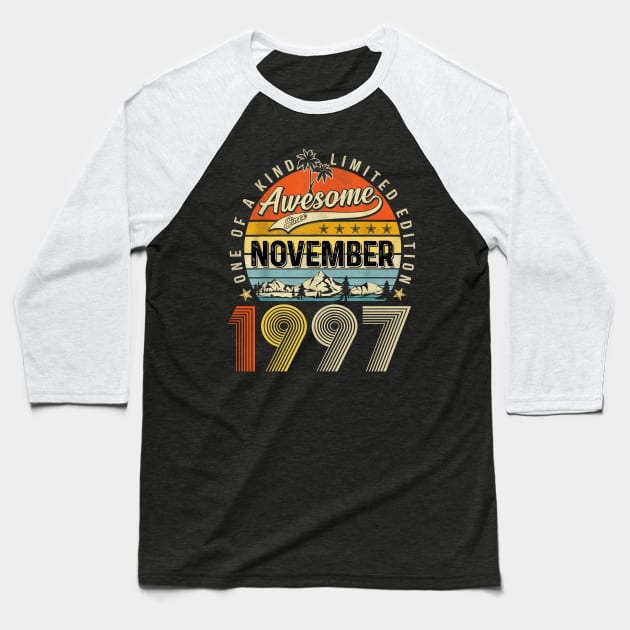 Awesome Since November 1997 Vintage 26th Birthday Baseball T-Shirt by cogemma.art